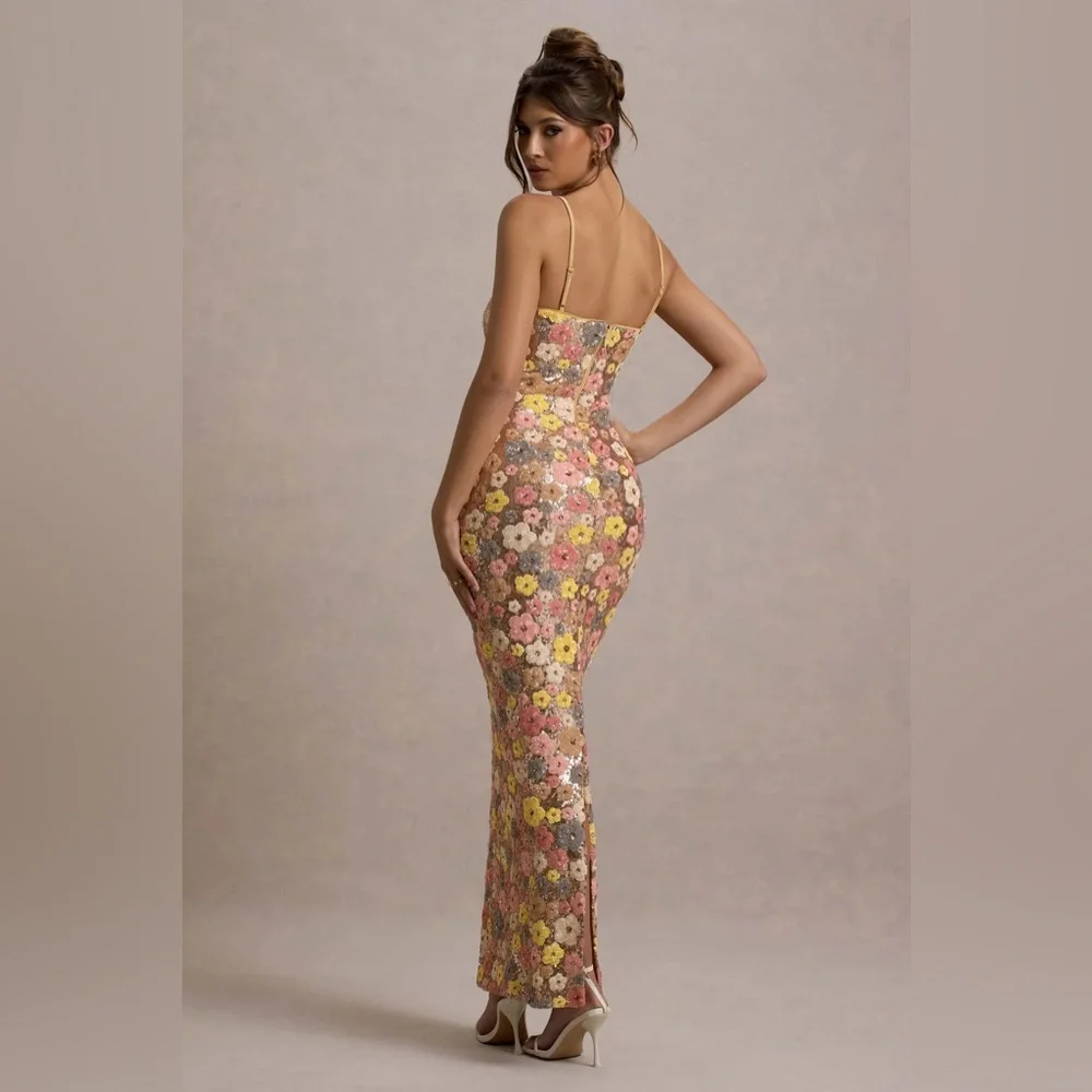 Floral Sequin Square-Neck Maxi Dress - Medium size - Picture 7 of 7